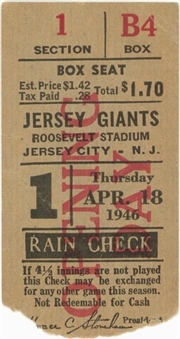 1946 Jackie Robinson Debut Minor League Debut Ticket Stub: Montreal Royals at Jersey City Giants 